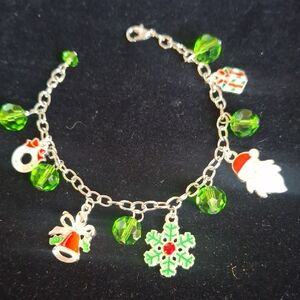 Festive Holiday Charm Bracelet with Green Accents